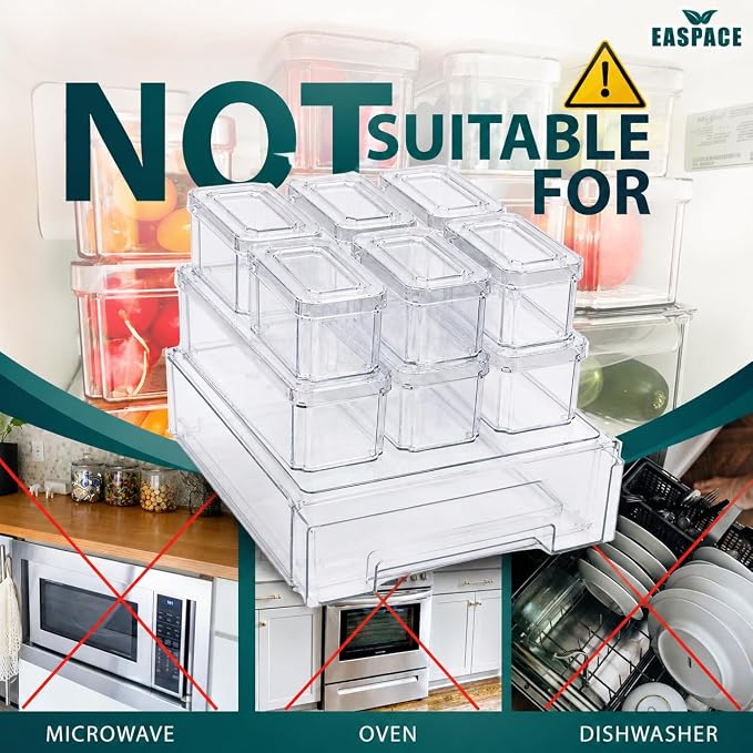 Fridge Organizer Bins with Drawer, 10-Pack Clear Stackable Container Set, BPA-Free Plastic Refrigerator Storage Containers for Food, Fruits, Vegetables, Meats, Salads (Multi-Purpose) - Image 5