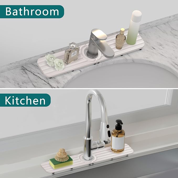 Water Absorbing Stone Kitchen Sink Mat Faucet Splash Guard for Bathroom | Quick Dry, Raised Feet, Diatomaceous Earth, Stone Faucet Mat, Sink Protector for Counter, Sink Accessories, Bathroom Decor - Image 6