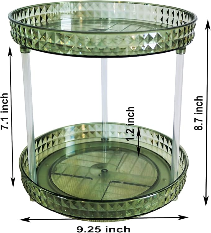 2 Tier Diamond Lazy Susan Bathroom Organizer Countertop, 9.25Inch Clear 360 Rotating Makeup Organizer for Cabinet, Kitchen, Pantry, Countertop, Bathroom, Skincare Perfume Organizer and Storage - Image 3