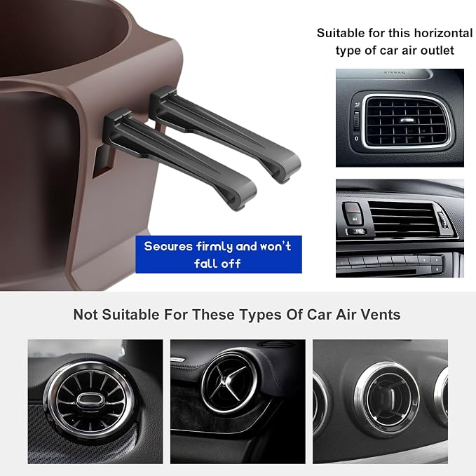 Car Cup Holder Hook, Auto Door Window Mount Drink Holder Bottle Organizer with Air Vent Clips, Universal Vehicle Hanging Beverage Holders for Coffee Water Bottles Soda Cans (Brown) - Image 3