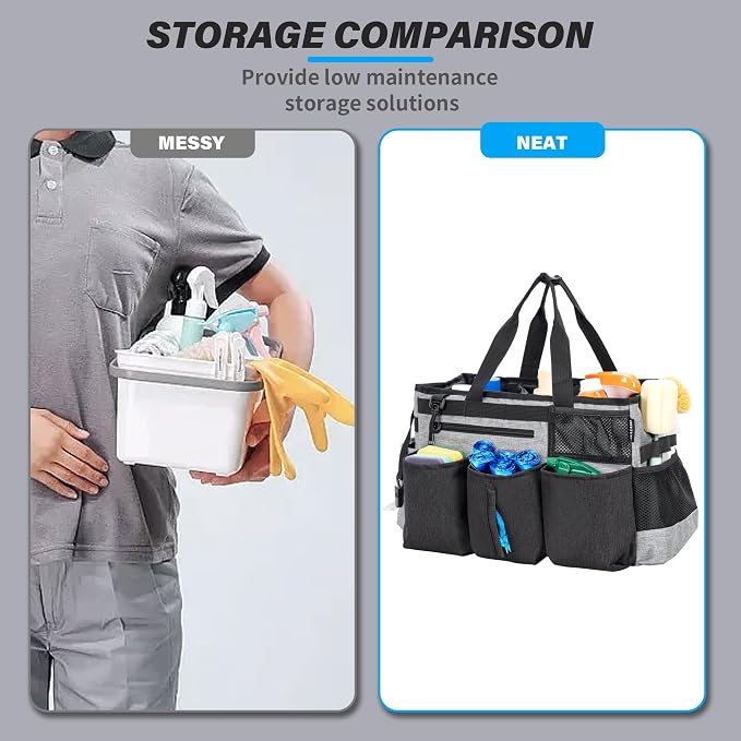 IBVIVIC Wearable Cleaning Caddy Bag for Cleaning Supplies, Grey | Cleaning Organizer Tote Bag with Handle & Shoulder Straps Kitchen Cleaning Supplies Storage Bag for Cleaners & Housekeepers - Image 3