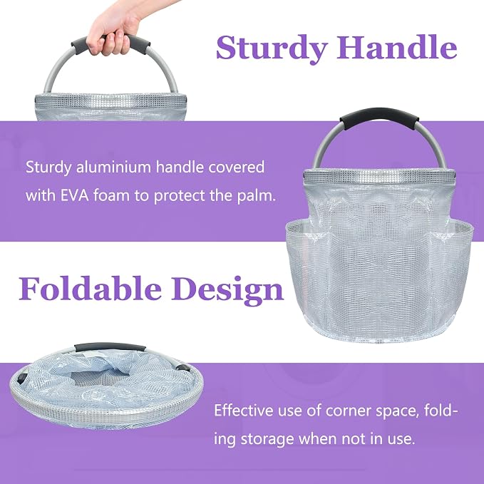 17L Portable Shower Caddy with Handle, Foldable Cleaning Supply Caddy in PVC Resin, Picnic Basket with 6 Side Pockets, Multifunctional Storage Basket for Bathroom, Picnics, Transparent - Image 4