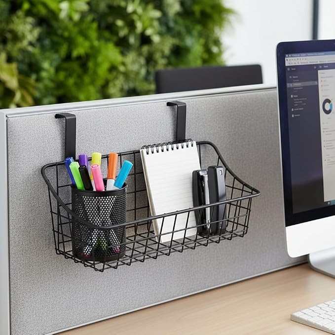 LeleCAT Cabinet Door Organizer Basket with hook Grid Storage Basket, Hang it behind a door or on a railing,BLack,4 Pack - Image 3