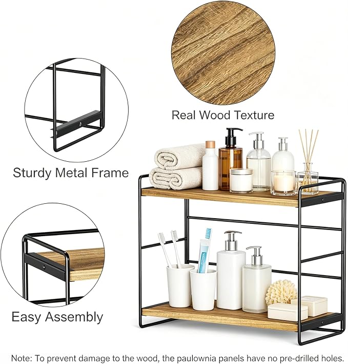 SRIWATANA 2-Tier Bathroom Counter Organizer, Set of 2, Carbonized Black | Wood Countertop Organizer, Kitchen Spice Rack, Vanity Skincare Organizer, Stable Counter Shelf for Bathroom Makeup Storage - Image 7