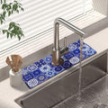 Kitchen Sink Splash Guard Faucet Mat 15" X 5.5" Talavera Mexican Tiles Absorbent Fast Drying Mat Faucet Draining Mat Sink Splash Guard Behind Faucet Drip Catcher for Kitchen Bathroom by Unknown