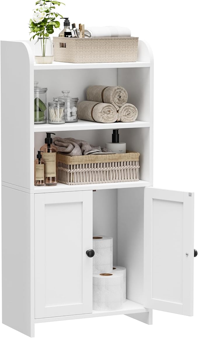 Homhedy Small Bathroom Storage Cabinet, Toilet Paper Storage Cabinet | Bathroom Floor Cabinet with Doors and Shelves, Bathroom Organizers for Small Spaces, 7.9" D x 14.6" W x 31" H, White - Image 8