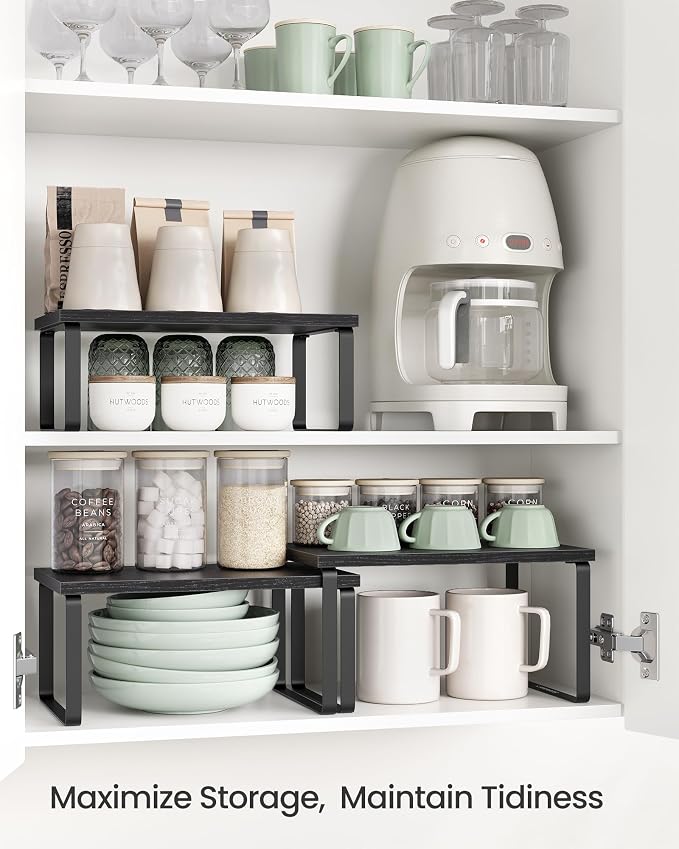 SONGMICS Cabinet Organizer Shelf, Set of 3 Spice Rack, Kitchen Storage | Kitchen Counter Shelves, Kitchen Storage, Spice Rack, Ebony, BYSTRO Collection UKCS220B01 - Image 3