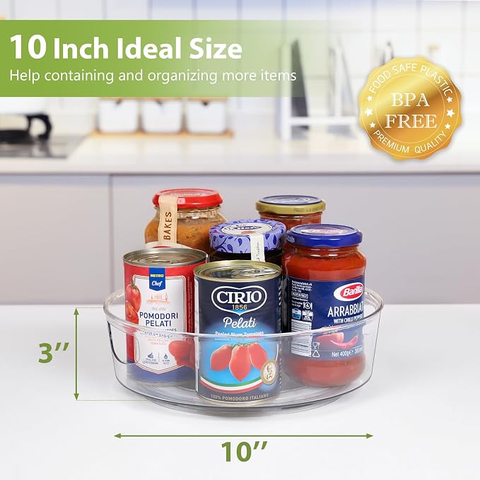 Guzon 4 Pack Lazy Susan Turntable, 10 Inch Rotating Organizer with Handles | Pantry Organizers and Storage, Clear BPA-Free Spice Rack for Cabinet, Kitchen, Refrigerator, Table Top, Pantry, Countertop - Image 5