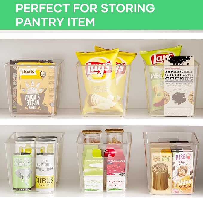 6 Pack Clear Plastic Storage Bins, 11" Large Pantry Organizer Bins with Handles, Plastic Containers for Refrigerator,BPA-Free Perfect for Kitchen,Fridge,Cabinet,Pantry(Cream) - Image 5