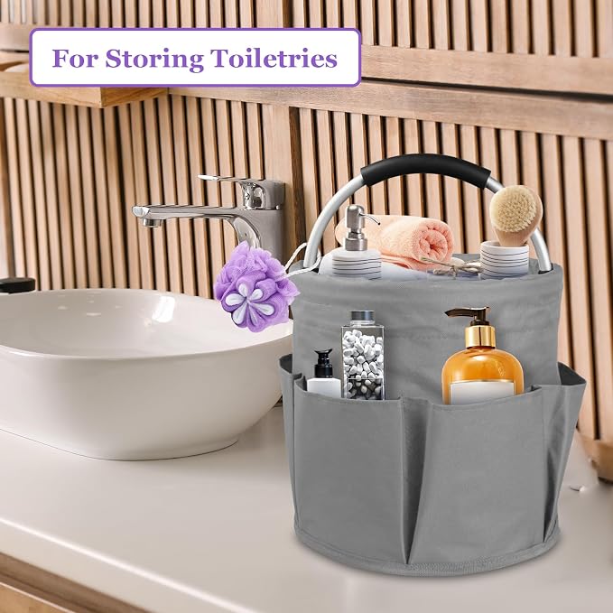 17L Cleaning Caddy for Cleaning Supplies, 2Pieces Portable Garden Tool Bag with 6 Pockets, Foldable Tool Bucket Organizer, Storage Basket for Bathroom, Garden, Dark Gray + Navy Blue - Image 6