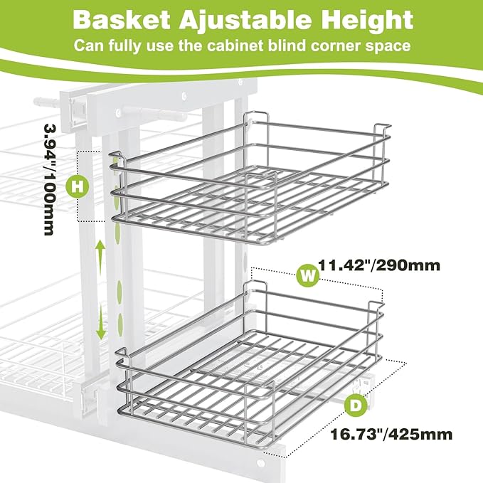 Blind Corner Pull Out Organizer for 36" Cabinet Left Open & Right Open Compatible 2 Tier 4 Shelves Adjustable Height - Image 4