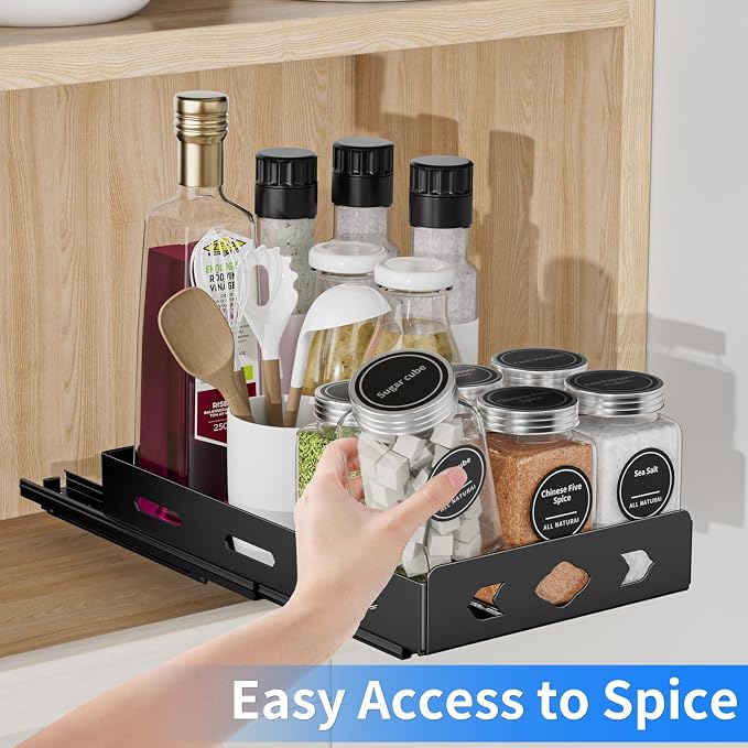 BOIVSHI Pull Out Spice Racks for Inside Cabinets, 6.3''Wx10.5''Dx2.8''H | Metal Vertical Spice Rack, 1 Tier Sliding Spice Rack for Kitchen, Pantry, Spice Organizer Smooth Glide, Easy to Access Spices - Image 7