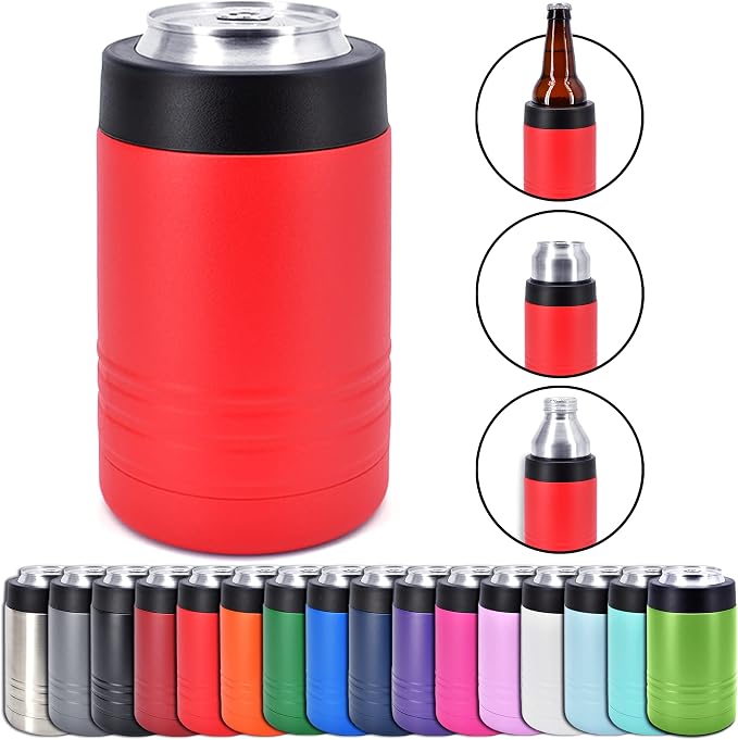 Clear Water Home Goods 4-in-1 12 oz Can Cooler Red | Double Wall Vacuum Insulated 18/8 Stainless Steel, Fits 12 oz Cans & Bottles and 16 oz Cans, Powder Coated Finish by ClearWaterHomeGoods