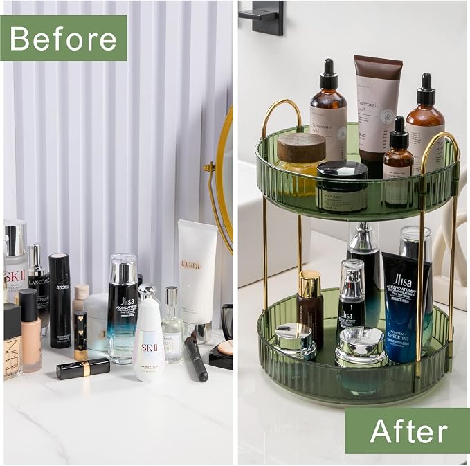 Rotating Makeup Organizer for Vanity, High-Capacity Skincare Make Up Storage Perfume Organizers Cosmetic Dresser Organizer Countertop 360 Spinning (Green, 3 Tier) - Image 4
