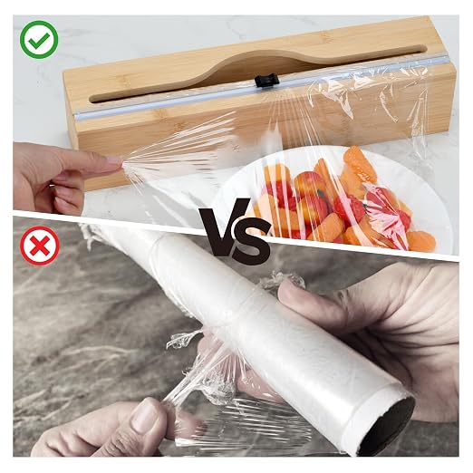 Plastic Wrap Dispenser with Cutter,Cling Wrap with Slide Cutter for Kitchen Storage Organization Holder for 12" Roll - Image 3