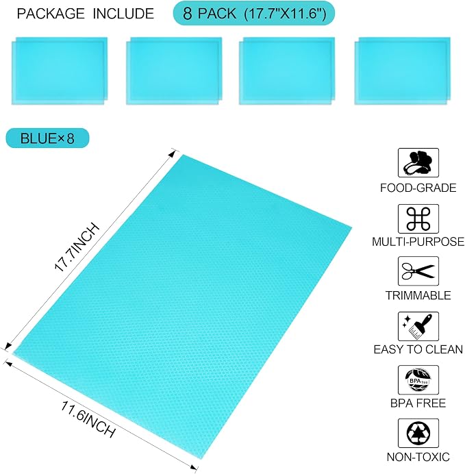 8 Pcs Refrigerator Liners Mats Washable, Refrigerator Mats Liner Waterproof Oilproof, Shinywear Fridge Liners for Shelves, Cover Pads for Freezer Glass Shelf Cupboard Cabinet Drawer (8 Blue) - Image 2