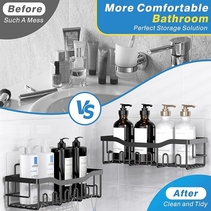 EUDELE 5-Pack Rustproof Stainless Steel Shower Caddy Set– No Drill Adhesive Bathroom Organizer, Space-Saving Shower Shelves for Apartment Essentials, Bathroom/Kitchen Storage Home Decor-L Size - Image 4