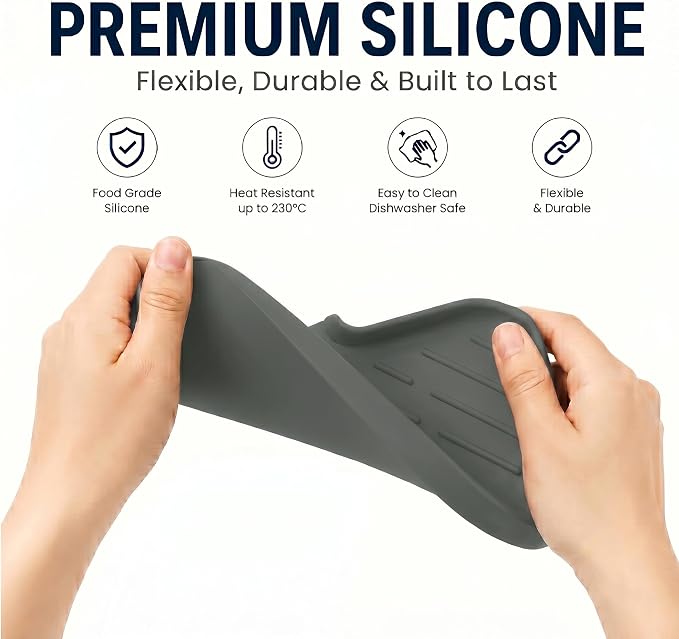 MicoYang Silicone Soap Dish with Drain Spout — Self-Draining Sink Organizer Tray for Bathroom & Kitchen, Sponges, Dispensers & Soap Holder, Non-Slip & Dishwasher Safe, Grey (Medium, 9.6"×5.3") - Image 8