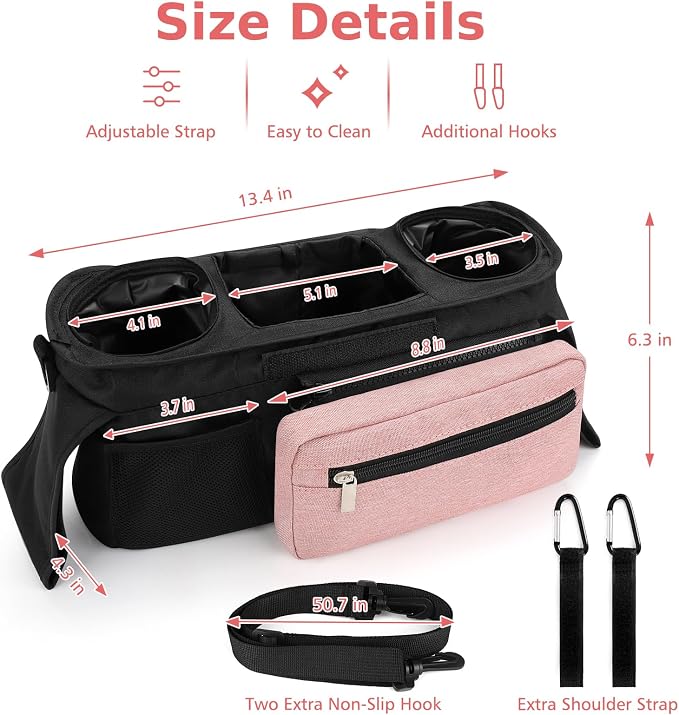 Accmor Universal Stroller Organizer with Insulated Cup Holder Detachable Phone Bag and Shoulder Strap,Stroller Bag Caddy Organizer for Uppababy, Baby Jogger, Britax Strollers - Image 9