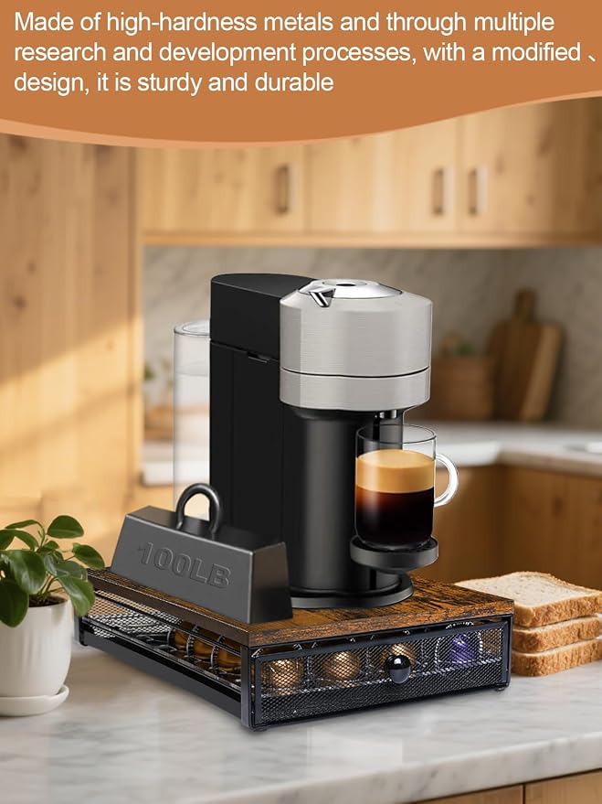 Sedegn Nespresso Vertuo Pod Holder: Pod Organizer for 56 Small/28 Large | Smooth glide drawer for easy access non-slip & tool-free durable fits Vertuo – nespresso pods holder for kitchen office Brown - Image 7