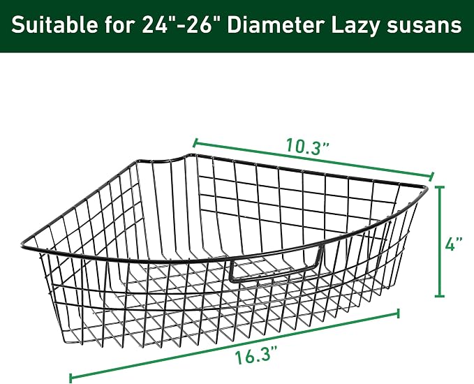 Leeden Lazy Susan Organizer Basket for 24" Diameter Turntable -Metal Organizing Storage Bins (2 Packs) - Black Kitchen Cabinet Storage Organizer - 1/4 Wedge Can Organizer - Image 3