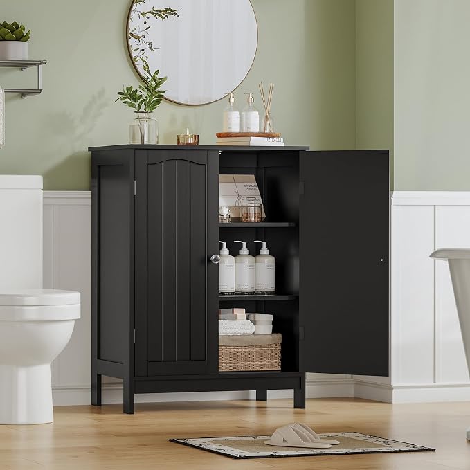 Iwell Bathroom Cabinet, Bathroom Storage Cabinet with 2 Doors & 3 Shelves, 3 Heights Available, for Living Room, Entryway, Kitchen, Home Office, Black - Image 4