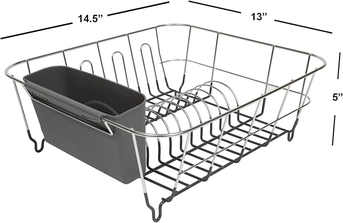 Sweet Home Collection 2 Piece Dish Drying Rack Set Drainer with Utensil Holder Simple Easy to Use Fits in Most Sinks, 12" x 14.5" x 5", Dark Gray, 1 - Image 2