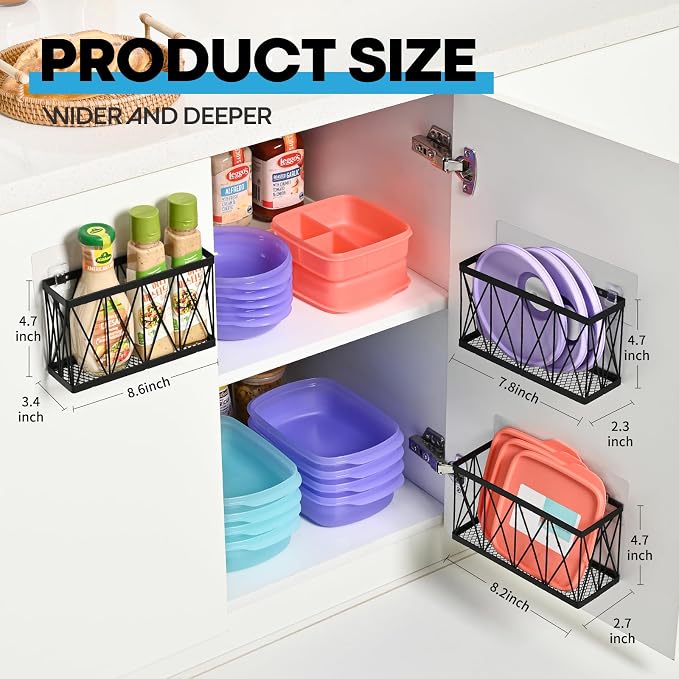 3 Pack Cabinet Organizer - Adhesive Lid Organizer Slim Space Wall Mounted Inside Cabinet Door Storage for Kitchen, Bathroom, Pantry, Under Sink - Image 2