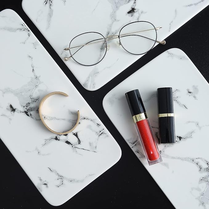Bathroom Organizer Countertop Perfume Organizer Makeup Organizer Cosmetics Storage Display Rack Vanity Tray Dresser Stainless Steel Gold Shelf White Marble Ceramic Tray - Image 7