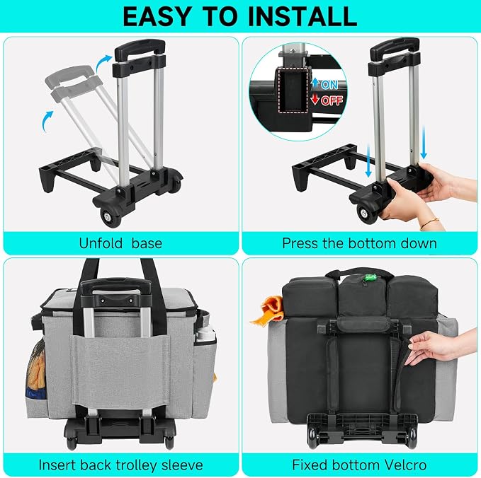 Cleaning Cadddy Bag with Rolling Cart, Large Cleaning Bag with Wheels | Cleaning Supplies Organizer with Detachable Trolley for Housekeepers, Housekeeping Cleaning Cart with Shoulder Strap & Handle - Image 8