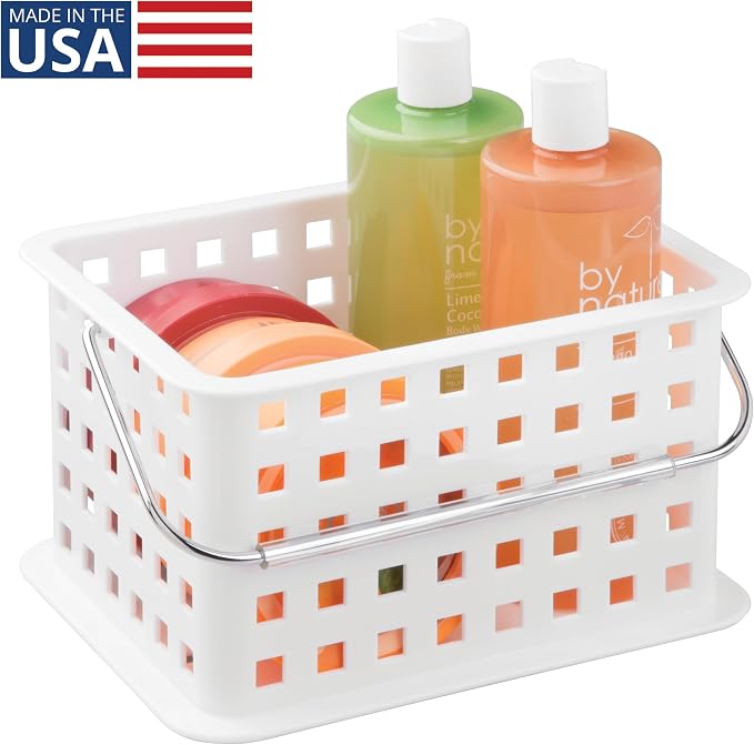 iDesign Portable Shower Caddy Basket with Handle, White | For College Dorm or Bathroom, Made in USA - Image 2