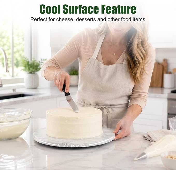 Marble Lazy Susan, 16” Lazy Susan for Table Top Detachable Turntable Organizer for Cabinet Pantry Kitchen Countertop Fridge Bathroom Makeup Vanity Countertop, Bianco Carrara - Image 5