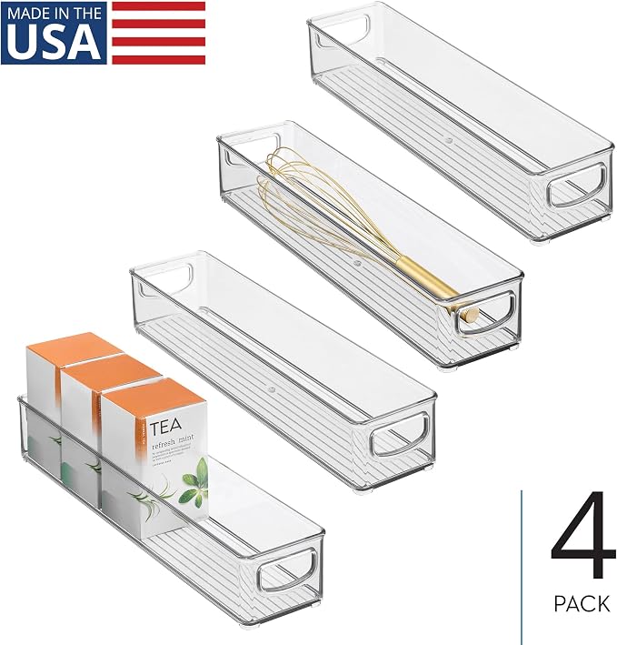 iDesign Slim Clear Plastic Storage Bin, Extra Long Narrow, 4-Pack | Stackable, For Kitchen and Pantry - Image 2