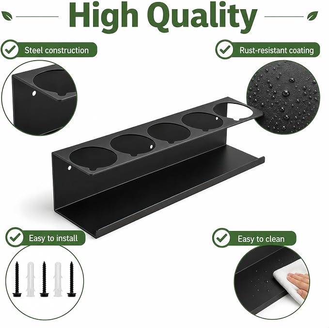 4 Pcs Aerosol Spray Can Holder Rack Organizer for Garage and Shop | Multipurpose Spray Bottle Holder Wall-Mounted, Holds 20 Cans, Steel, Black Powder-Coated, No Assembly Required - Image 3