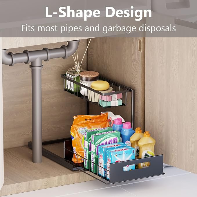 Ceetug Slide Out Under Sink Organizers and Storage, Black, 1 Pack | 2 Tier, Sturdy Metal, Cabinet Organizer, for Kitchen Bathroom - Image 2
