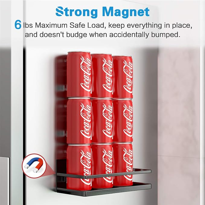 Magnetic Spice Rack, Strong Magnetic Shelf with 2 Removable Hooks, Perfect Space Saver for Small Kitchen/Apartment, Awesome Metal Cabinet for Holding Spices, Jars, Bottle, Beverage(Black) - Image 3
