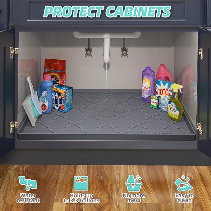 Waterproof Under Sink Mat Silicone 37"x19", Kitchen Cabinet Liner | BPA-Free Silicone Mat with Raised Lip Protects Cabinets from Leaks, Versatile Home Organizer for Bathroom, Pets, Boots, Floor - Image 5