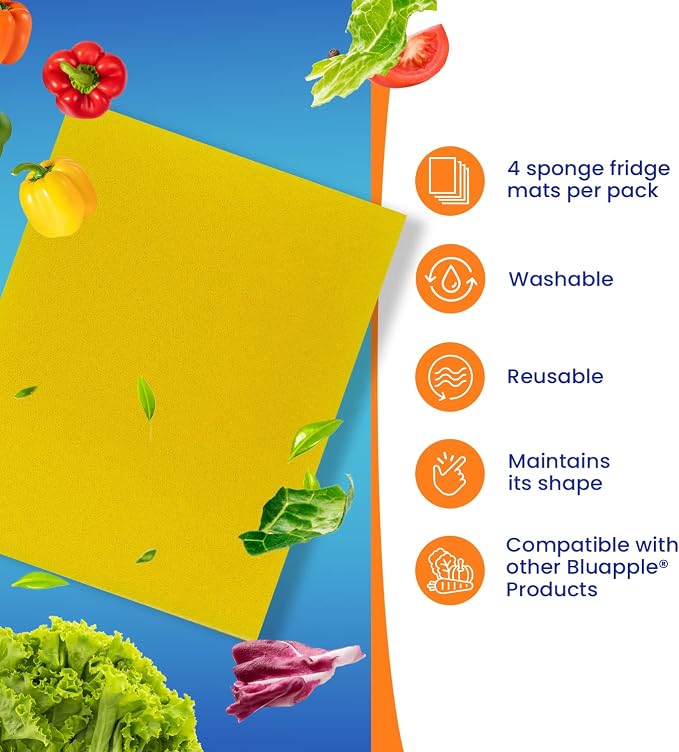 Bluapple FreshMats, Refrigerator Bin Liner, Fridge Drawer Mats, Crisper Life Extender Liner Keeps Produce Fresh Longer, Anti-Bruising, for Air Circulation, Washable & Reusable (4-Mats, 12x15, Yellow) - Image 8