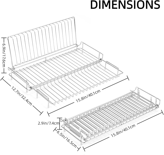 Collapsible Dish Drying Rack with Green Mat, Small Space Dish Rack for Dorm | JM.JEEMI Folding Compact Dishes Drying Rack for Kitchen Counter - Foldable, 304 Stainless Steel, Silver - Image 7