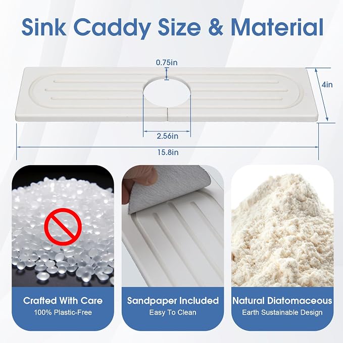 Stone Faucet Mat for Kitchen Sink, Water Absorbing Stone Faucet Splash Guard for Bathroom Counter 15.8" x 4", Kitchen Sink Splash Guard Behind Faucet, Ultra Fast Absorbing Mat Diatomaceous Earth - Image 3