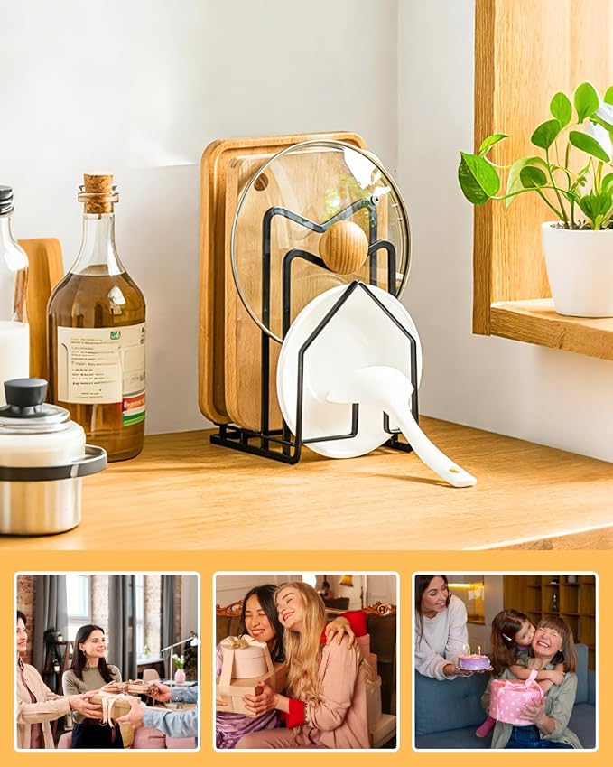 LINFIDITE Cutting Board Holder Chopping Boards Organizer Holder Kitchen Countertop Pot Pan Lids Rack Kitchenware Organizer Flat Steel 4.92 x 5.7 x 8.47 in. Black - Image 9