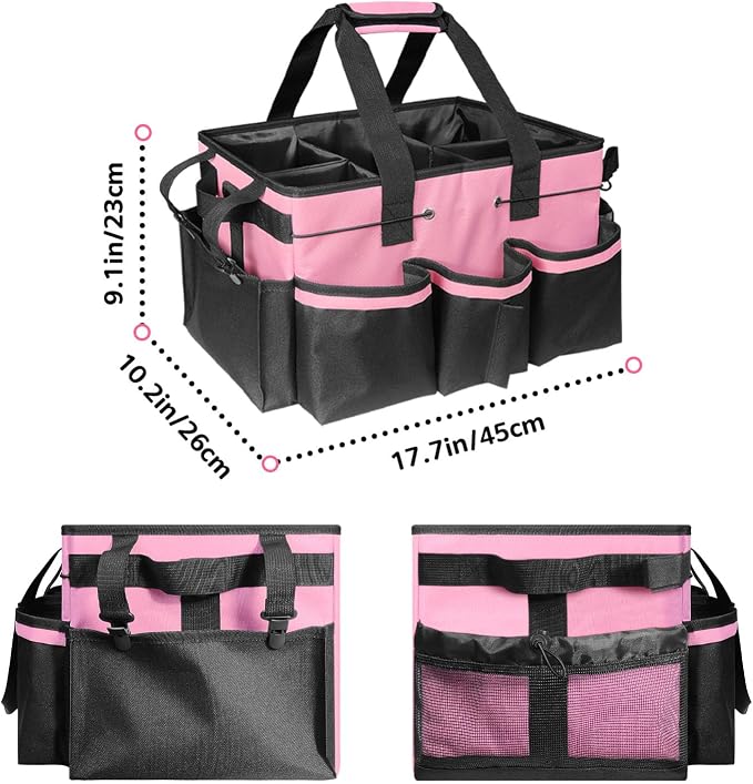 Boczif Cleaning Caddy Bag Wearable,Cleaning Caddy Supplies Organizer(Pink) | with Handle, Shoulder Straps & Detachable Divide, Cleaning Tool Organizers Tote Bag for Cleaners & Housekeepers - Image 6
