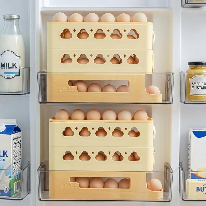 Osuke Egg Holder for Fridge, 2-Tier Drawer Style Egg Organizer for Refrigerator, Holds 40 Eggs, Clear Stackable Egg Container with Freshness Date Tracker,Kitchen Fridge Storage,BPA-Free (Yellow) - Image 7