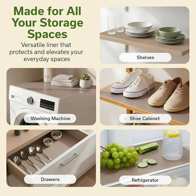 EVALAND Shelf Liner Cabinet Liner Non-Adhesive Drawer Liner 17.7 in x 33 FT | Non-Slip, Washable, Waterproof, Fridge Liners, Contact Paper, Shelf Liners for Cabinets, Kitchen, Refrigerator, Beige - Image 3