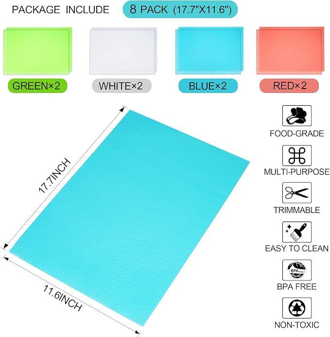 8 Pcs Refrigerator Liners Mats Washable, Refrigerator Mats Liner Waterproof Oilproof, Shinywear Fridge Liners for Shelves, Cover Pads for Freezer Glass Shelf Cupboard Cabinet Drawer (4 Color Mixed) - Image 2