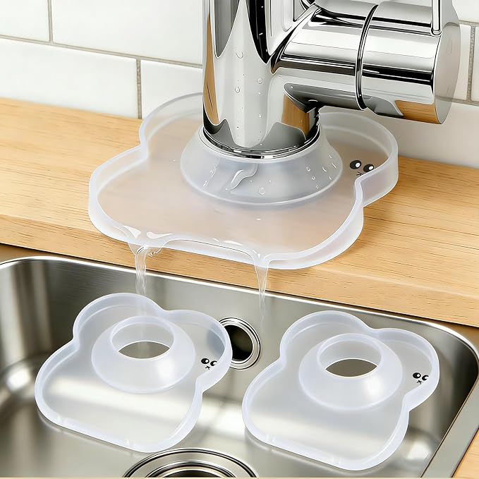 Silicone Faucet Mat for Kitchen Tap Compact Sink Splash Guard Protectors Behind Draining,Clear 2PCS by WSIWZAI