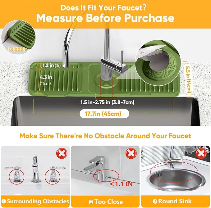 17.7'' Faucet Mat for Kitchen Sink Splash Guard[7° Slope Fast Self-draining][Snap Lock Fit] Folding Kitchen Sink Faucet Mat Splash Guard Kitchen Sink Area Water Splash Guard Behind Faucet Draining Mat - Image 3