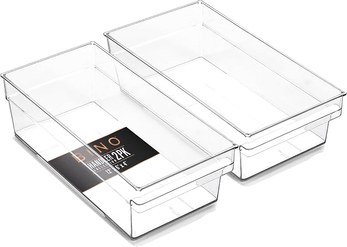 BINO | Plastic Storage Bins, Medium - Shallow | THE HANDLER COLLECTION | Multipurpose Organizer Bins | Kitchen Pantry Organizers and Storage | Clear Containers for Organizing Home | Freezer Organizer by BINO