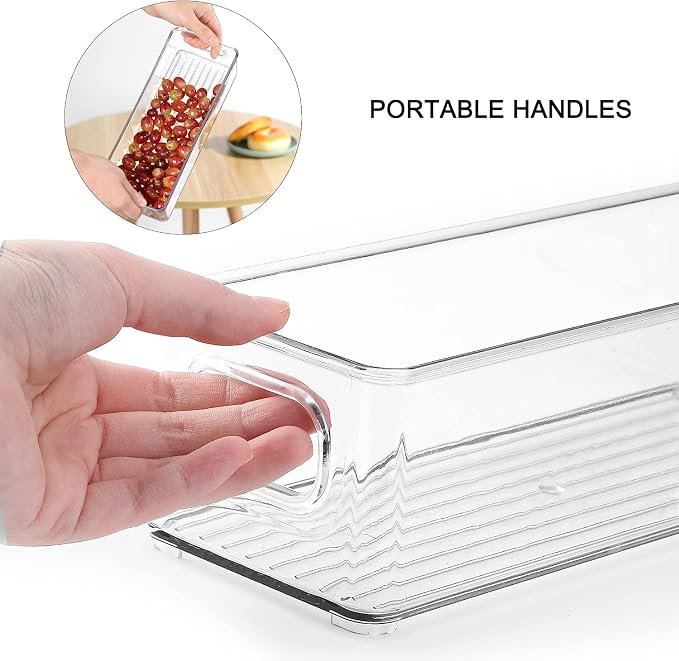 Set of 4 Refrigerator Pantry Organizer Bins - Stackable Fridge Organizers with Handles for Pantry, Freezer, Kitchen, Countertops, Cabinets - Clear Plastic Food Storage Bins - Image 6
