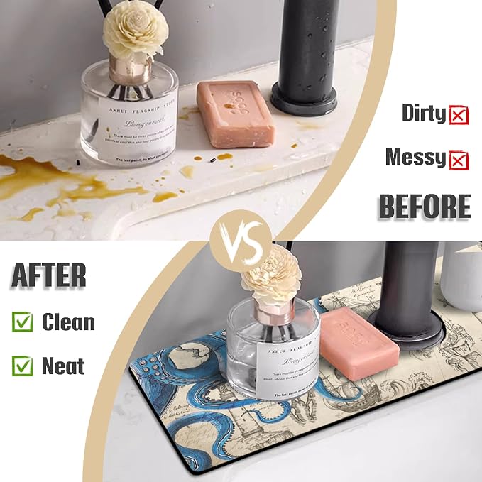 Sink Faucet Absorbing Mat, 2 Pack Drying Mat Around Faucet Sink Splash Guard Behind Faucet Sinkmat For Kitchen Bathroom Island Rv 24 * 5.5 Inch (60 * 14 cm) - Image 3